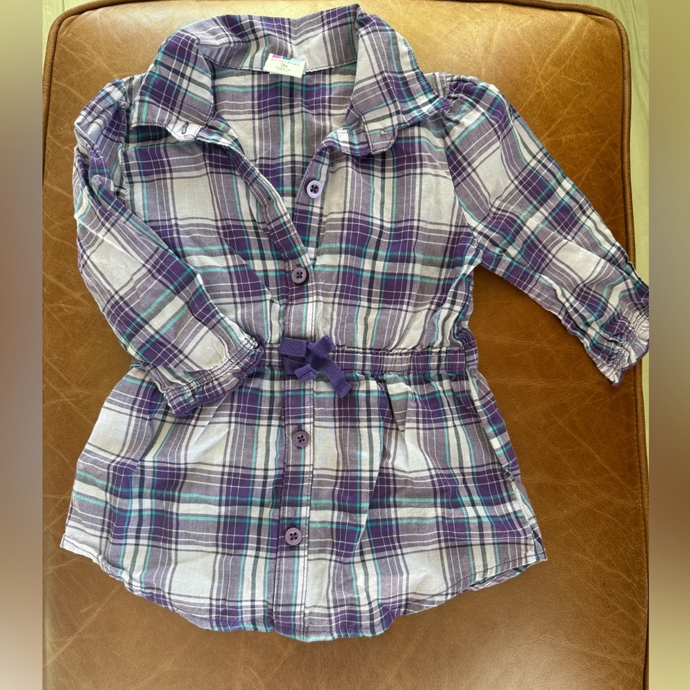 Healthtex Purple Plaid Button-Up Dress Top – Size 3T
